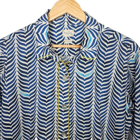 THE LAZY POET Boyfriend Sleep Shirt XL Sissy Ocean Print Button Up 100% Cotton - Picture 2 of 12